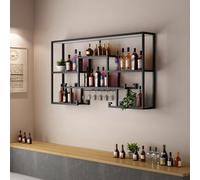 Bar Shelf Floating Lighted LED Shelves, Metal Wine Bottle & Glass Rack Bottle Display Shelf Commercial Illuminated Bar Home Wall Mounted Racks(Size:120CM)