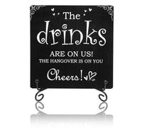 Bar Sign Bar Table Decoration, The Drinks Are on Us! Cheers! Gifts for Colleagues, Bosses and Besties, Pubs Decorations Desk Table Accessories for Bridal Shower Wedding Shower Home Set
