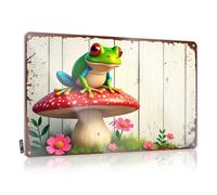 Bar Sign For Home Decor Colorful Frog On A Red Mushroom In A Garden Tin Sign Warning Signs For Bedroom Funny Desk Signs(30X40CM)