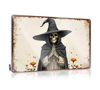 Bar Sign For Home Decor Prayerful Skeleton In Cloak Amidst Marigold Flowers Tin Sign Vintage Tin Signs Funny Men Cave Decor(30X40CM)