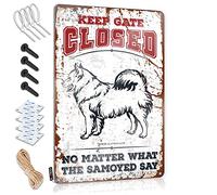 Bar Signs For Home Bar Wall Keep Gate Closed No Matter What The Samoyed Say Tin Sign Bar Sign Metal Cave Man Bar(20X30CM)