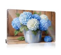 Bar Signs For Man Cave Blue Hydrangea Bouquet In Silver Bucket Tin Sign Cave Door Sign Tin Bar Signs(30X40CM)