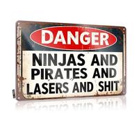 Bar Signs For Man Cave Danger: Ninjas, Pirates, Lasers & Shit. Tin Sign Funny Warning Signs Beer Limit Sign(20X30CM)