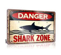 Bar Signs For Man Cave Danger: Shark Zone Tin Sign Funny Warning Signs Beer Limit Sign(20X30CM)