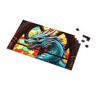 Bar Signs Vintage Blue Dragon In Stained Glass Window Picture Puzzle Man Cave Bar Stuff For Boys Room(300PCS)