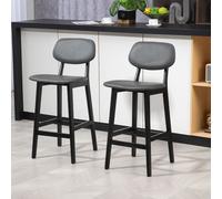 Bar Sools Set of 2, PU Leather Breakfast Bar Chairs with Wood Legs HOMCOM Dark Grey One Size