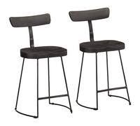 Bar Stool 2pc Black Solid Mango Wood Iron Legs 49x43x79 cm Backrest Comfort Seat