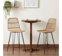 Bar Stool 2pc Natural Rattan & Steel 44x54x96cm Seat H 60cm Breathable ModernBar