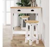 Bar stool 2pc White solid pinewood 30 x 50.5cm honey wax rustic kitchen bar seat