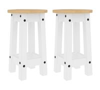 Bar stool 2pc White solid pinewood 30 x 50.5cm honey wax rustic kitchen bar seat