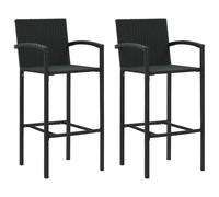 Bar Stool 2pcs Black PE Rattan Powder-Coated Steel 52x56x111cm SeatHt77.5cm set