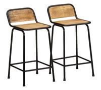 Bar Stool 2pcs Brown/Black Mango Wood & Iron 46x35.5x80cm Backrest Footrest Set