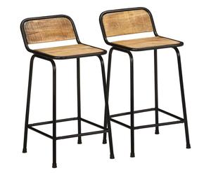 Bar Stool 2pcs Brown/Black Mango Wood & Iron 46x35.5x80cm Backrest Footrest Set