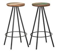 Bar Stool 2pcs Brown Mango Wood Seat Iron Base Footrest 30x73cm Industrial Pair.