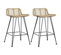 Bar Stool 2pcs Natural Rattan with Metal Legs 62cm Seat Height 46x48x79cm Rustic