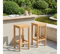 Bar Stool 2pcs Natural Solid Teak 35x35x75cm Outdoor High Bar Stool w/ Footrest