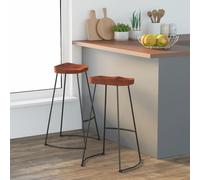 Bar stool 2pcs/set Solid mango wood & powder-coated iron Brown 50x40x78cm Retro