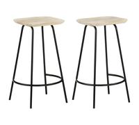 Bar Stool 2pcs Solid Mango Wood Bleached Finish Black Iron Footrest 74cm Counter