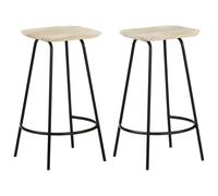 Bar Stool 2pcs Solid Mango Wood Bleached Finish Black Iron Footrest 74cm Counter