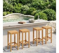 Bar Stool 4pcs Natural Solid Teak 35x35x75cm Outdoor Slatted Footrest Set Dining