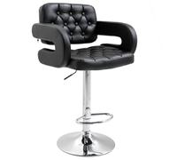 Bar Stool Adjustable PU Leather 63.5-83.5cm Seat Black 64x50x114cm Steel Chrome.