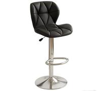 Bar stool, adjustable swivel stool made of PU leather, modern counter stool with backrest and footrest, bar stool at counter height for bar, kitchen and dining room, black, A