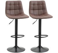 Bar Stool Brown Faux Leather 42x45x110cm Set of 2 Adjustable Swivel Quilted Back