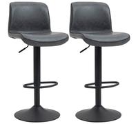 Bar Stool Dark Grey 42x51cm PU Leather Adj Swivel Vintage Tall Back ComfySeat x2