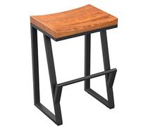 Bar Stool Metal Height Footrest Vintage Solid Wood High Stool Bar Stool Kitchen Breakfast Chair Counter Stool Wrought Iron Legs + Square Curved Seat Design