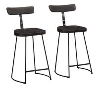 Bar Stool Pair Black Mango Wood & Iron 49x43x88cm Backrest Footrest Contemporary