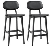 Bar Stool Pair Black PU Leather Beech Wood 42x47x92cm Seat H65cm Padded Back x2
