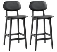 Bar Stool Pair Black PU Leather Beech Wood 42x47x92cm Seat H65cm Padded Back x2