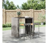 Bar stool pair Grey PE rattan with Acacia wood seat 40x44x86 cm, 78cm ht sturdy