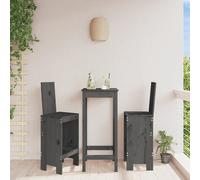 Bar stool pair Grey Solid Pine Wood 40x42x120cm High Back Outdoor with footrest