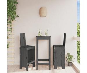 Bar stool pair Grey Solid Pine Wood 40x42x120cm High Back Outdoor with footrest