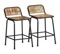 Bar Stool Rustic Brown & Black Mango Wood Iron 46x35.5x70cm 2pcs Counter Seats
