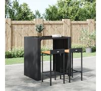 Bar Stool Set 2 Black PE Rattan Frame Acacia Wood Seat 40x44x86cm With Footrest
