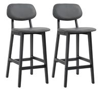 Bar Stool Set 2 Dark Grey PU Leather Beech Wood 42x47x92cm Seat65cm Padded Back