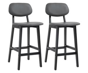 Bar Stool Set 2 Dark Grey PU Leather Beech Wood 42x47x92cm Seat65cm Padded Back