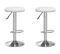 Bar Stool Set 2pc White Faux Leather Adjustable 58-78cm Swivel Chrome Base Seat