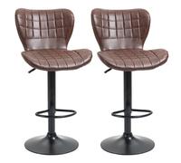 Bar Stool Set Brown PU Leather High Back Adjustable Swivel 89-109cm Sturdy 2pcs