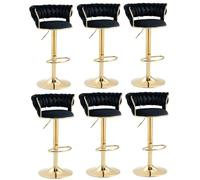 Bar Stool Set of 1, 2, 3, 4, Or 6, Robust and Durable Bar Stool, Height-Adjustable, 360° Rotatable, Padded Velvet Seat, Non-slip Metal Base, For Kitchen, Home, Or Bar,Black,Set of 6