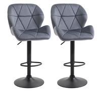 Bar Stool Set of 2 Adjustable Fabric & Metal Counter Chairs Black 93-114.5H Seat