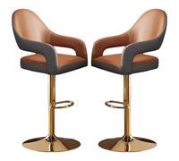 Bar Stool Set of 2 Bar Chair Breakfast Dining Chair for Kitchen Island Counter Faux Leather, Adjustable Swivel Gas Lift, Gold Metal Footrest and Base