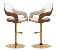 Bar Stool Set of 2 Bar Chair Breakfast Dining Chair for Kitchen Island Counter Faux Leather, Adjustable Swivel Gas Lift, Gold Metal Footrest and Base