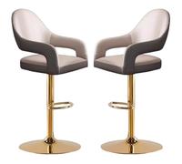 Bar Stool Set of 2 Bar Chair Breakfast Dining Chair for Kitchen Island Counter Faux Leather, Adjustable Swivel Gas Lift, Gold Metal Footrest and Base