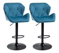 HOMCOM Set Of 2 Luxurious Velvet-Touch Bar Stools Metal Frame Footrest Blue
