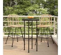 Bar Stool Set of 2 Brown PE Rattan with Steel Frame Backrest 45x56x103.5cm High