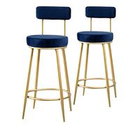 Bar Stool Set of 2, Counter Height Bar Stools with Backrest and Footrest, Set of 2 Velvet Barstool Gold-Plated Metal Legs Kitchen Stools for Bar, Coffee, Kitchen, Living R (Blue 75cm(29.5 Inch))