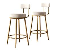 Bar Stool Set of 2, Counter Height Bar Stools with Backrest and Footrest, Set of 2 Velvet Barstool Gold-Plated Metal Legs Kitchen Stools for Bar, Coffee, Kitchen, Living R (White 75cm(29.5 Inch))